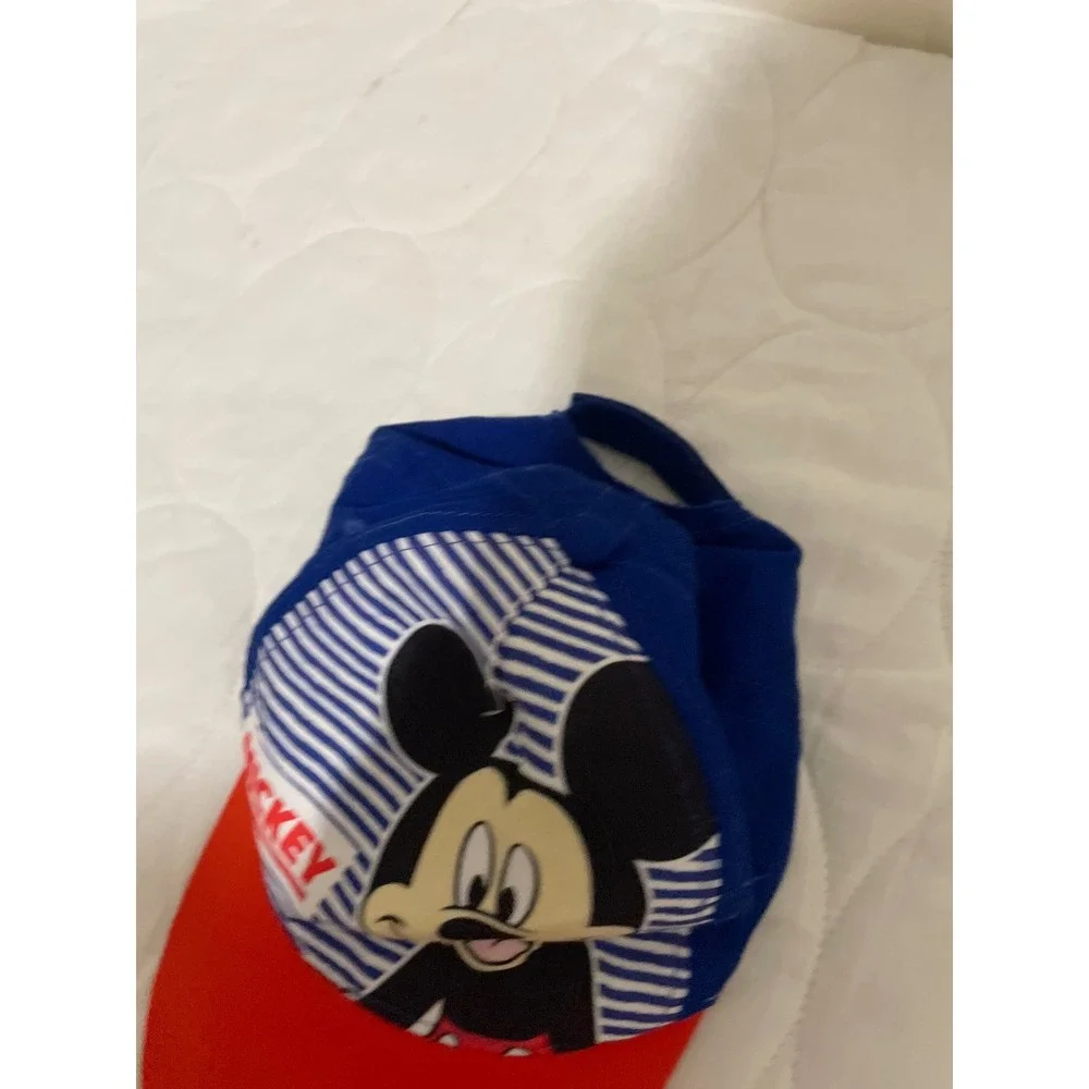 Disney Mickey Mouse Kids Baseball Cap Blue Red Yellow Striped Adjustable Hat